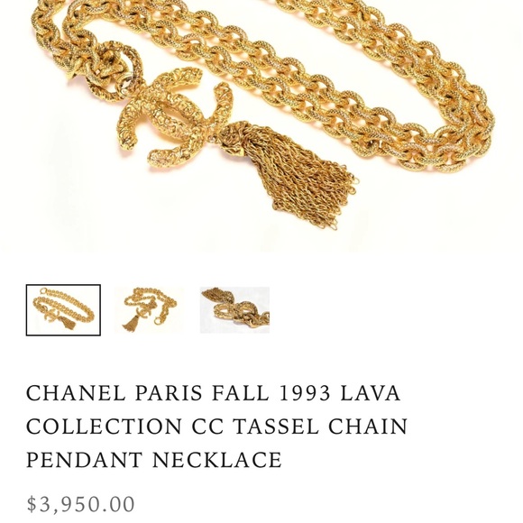 Rare CHANEL chunky lariat vintage 24k plated necklace with tassel - Picture 14 of 15